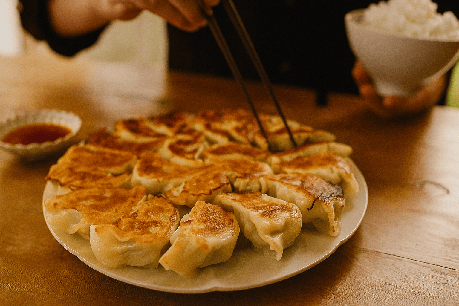 カリカリでジューシー：王道焼き餃子